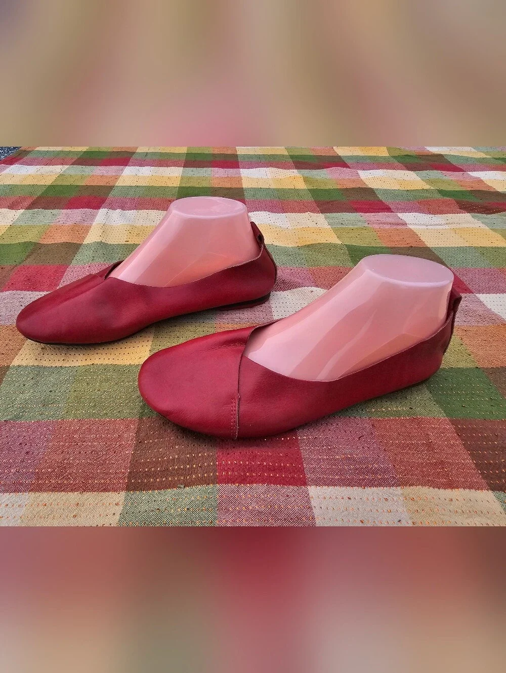 Kunsto Women's Red Leather Ballet Flats Slip-On Comfort Shoes Size 9 Minimalis